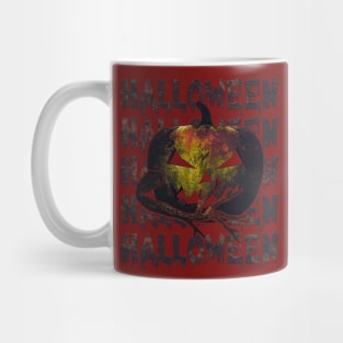 Halloween vintage grungy spooky carved pumpkin. Mug